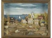 A coastal village scene painte