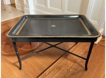 A coffee table with a black and