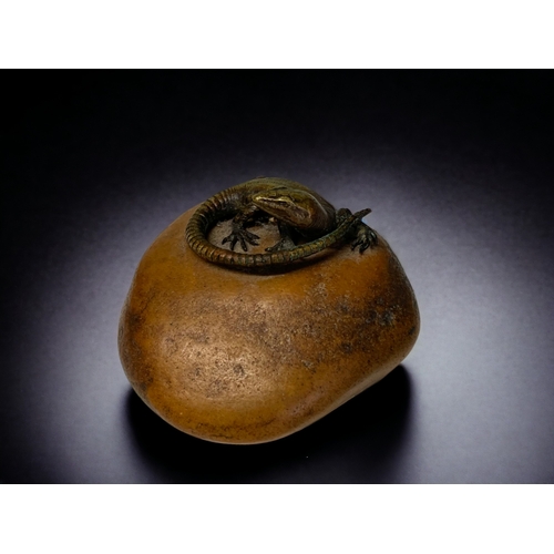A COLD PAINTED BRONZE LIZARD ON