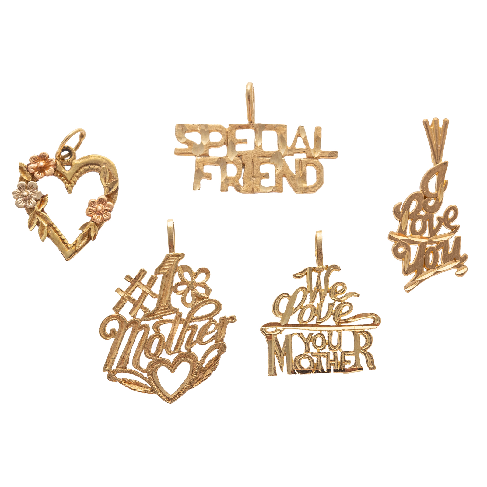 A COLLECTION OF 14K CHARMS Five 14K