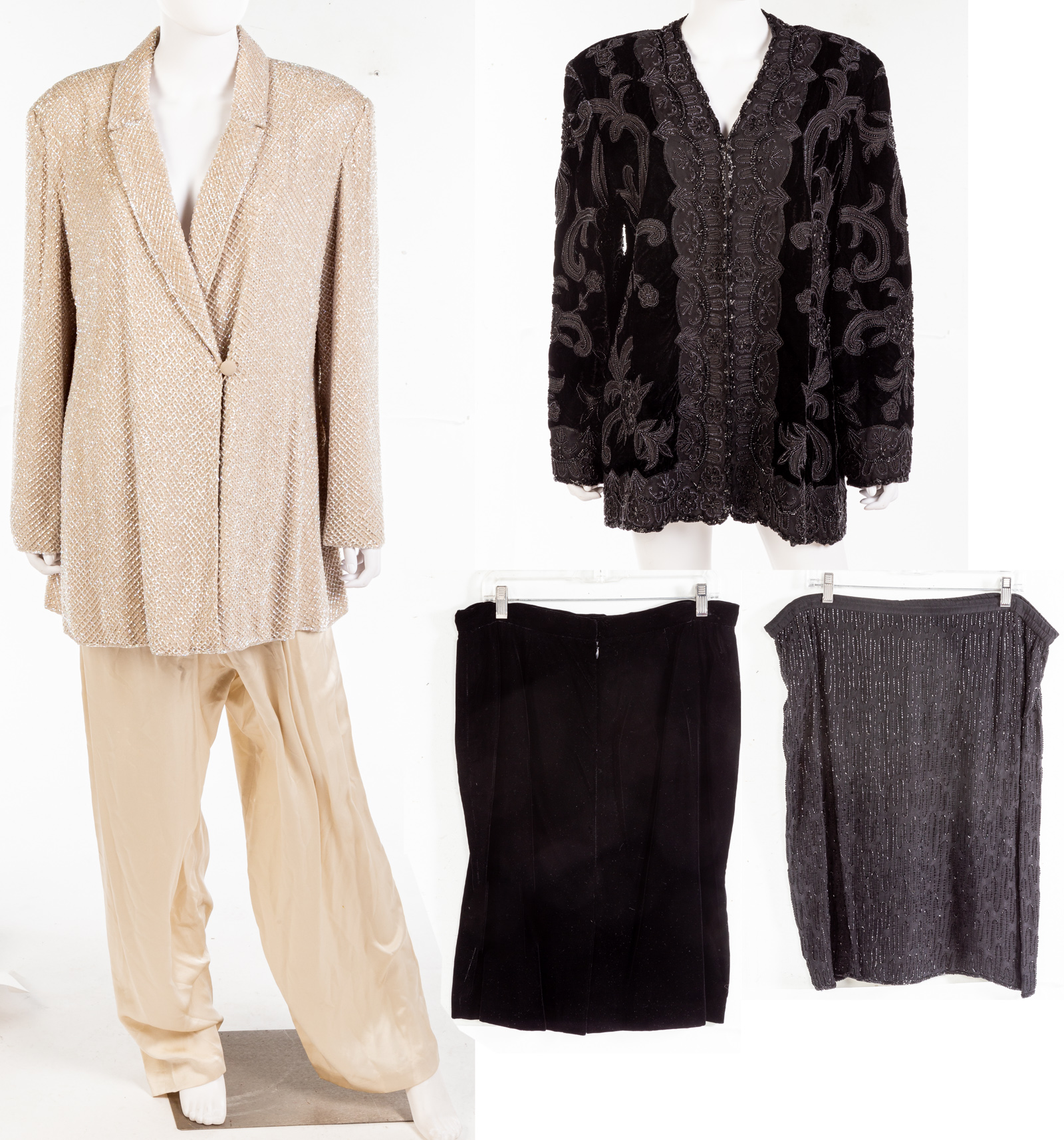 A COLLECTION OF BEADED AND VELVET