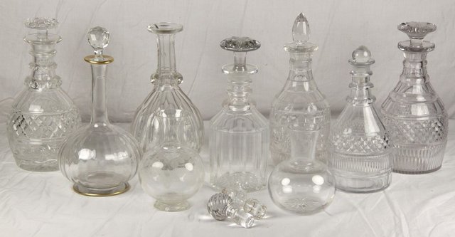 A collection of cut decanters