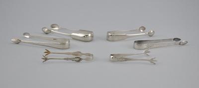 A Collection of Six Silver Tongs
