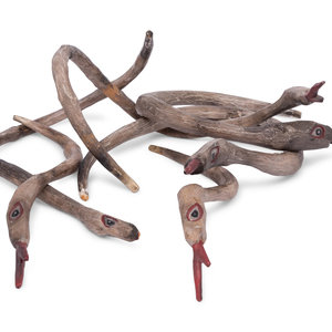 A Collection of Six Wooden Snakes
