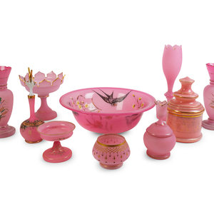 A Collection of Ten Pink Opaline
