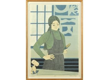 A color woodblock print of artist
