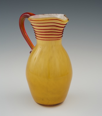 A Colorful Blown Glass Pitcher by