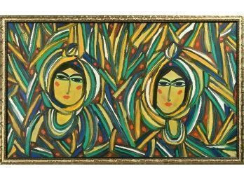 A colorful oil on canvas, two