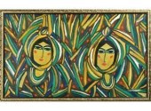 A colorful oil on canvas, two