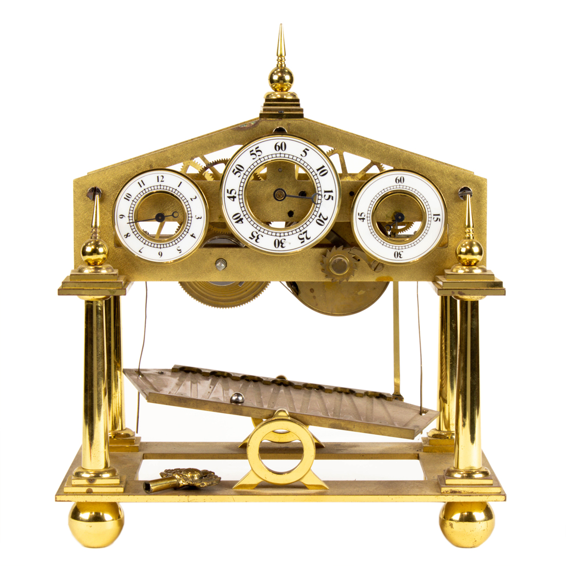A CONGREVE ROLLING BALL BRASS CLOCK