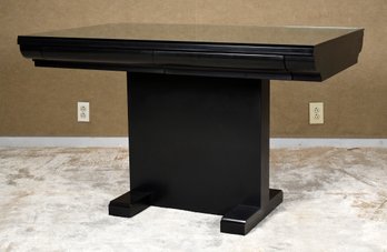 A contemporary black lacquered