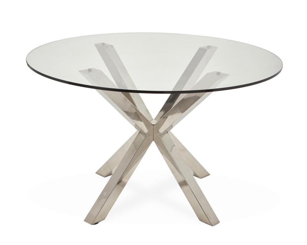 A CONTEMPORARY CHROME AND GLASS