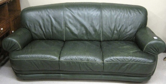 A CONTEMPORARY GREEN LEATHER SOFA