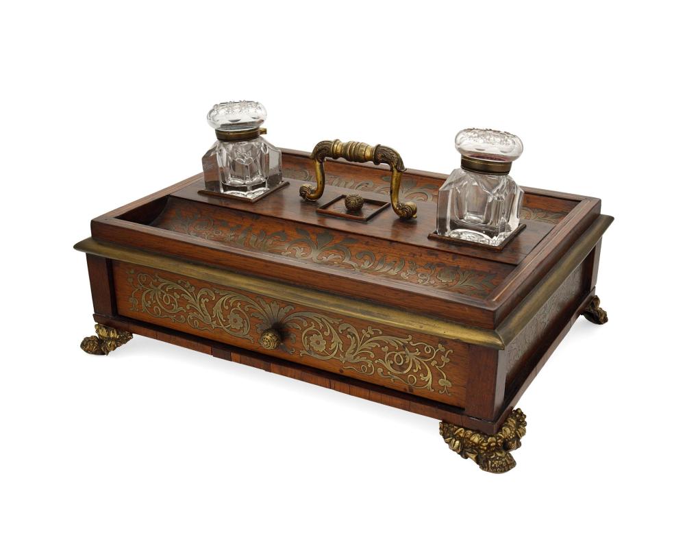 A CONTINENTAL BOULLE INK STANDA