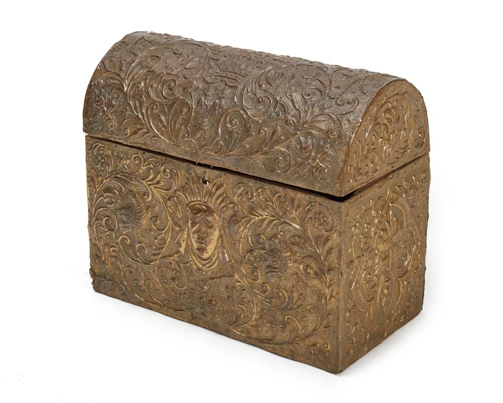 A CONTINENTAL BRASS REPOUSSé CHESTA