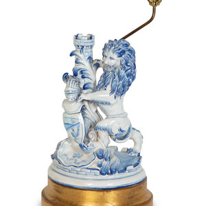 A Continental Faience Lion Group