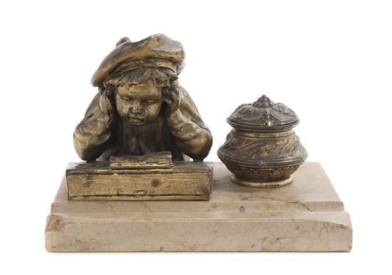 *A Continental Gilt Metal Encrier