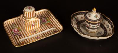 A Continental inkstand and pen tray