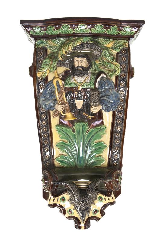 A Continental Majolica Wall Bracket