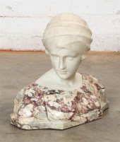 A CONTINENTAL MARBLE BUST OF A