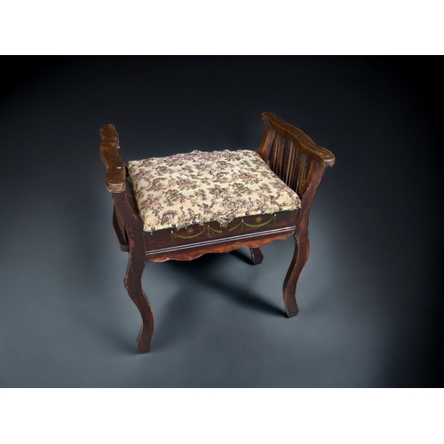 A CONTINENTAL PIANO / MUSIC STOOL.