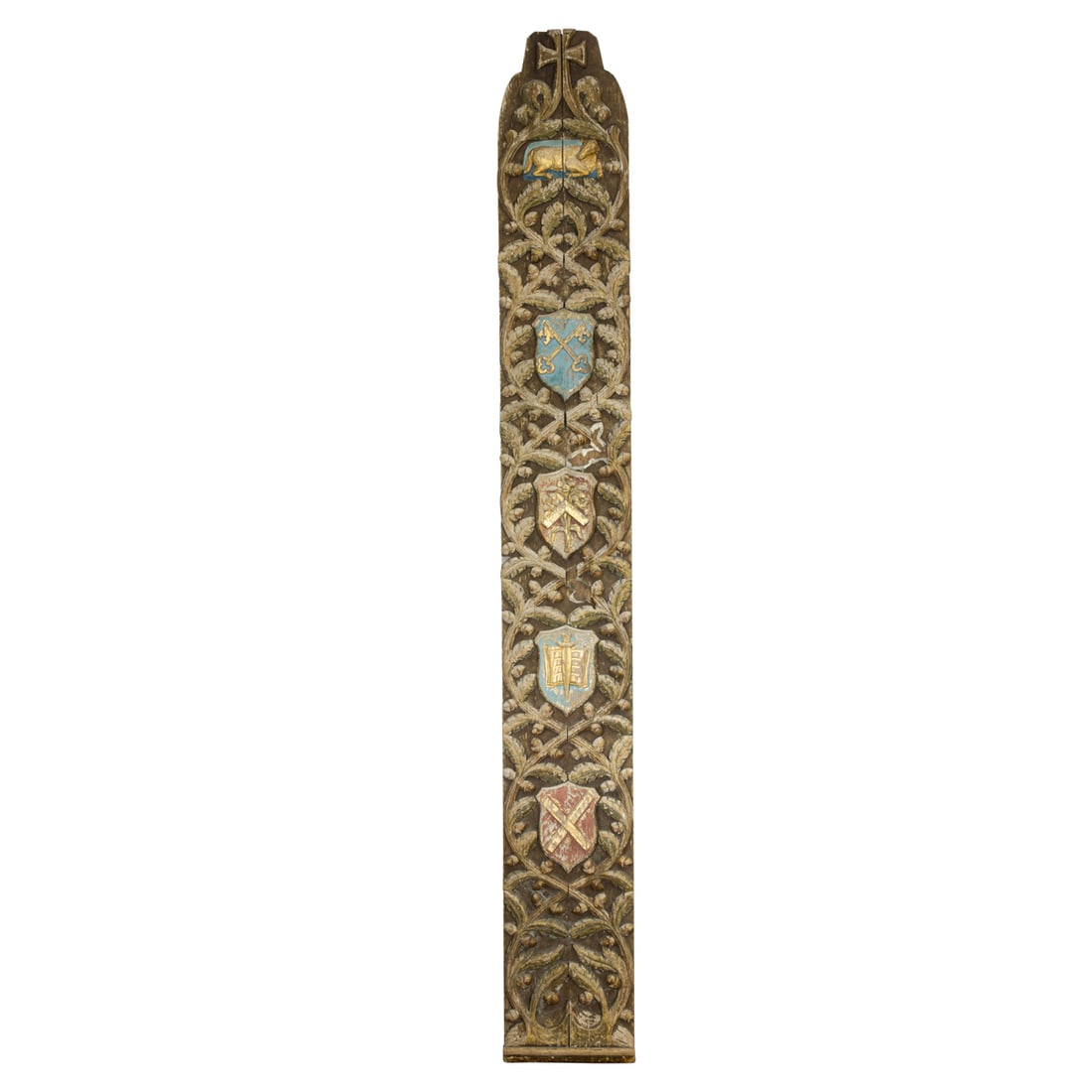 A CONTINENTAL POLYCHROME AND GILT