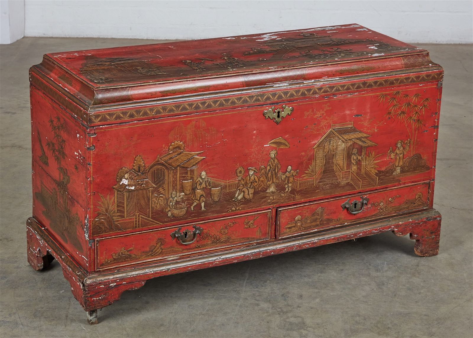 A CONTINENTAL RED JAPANNED