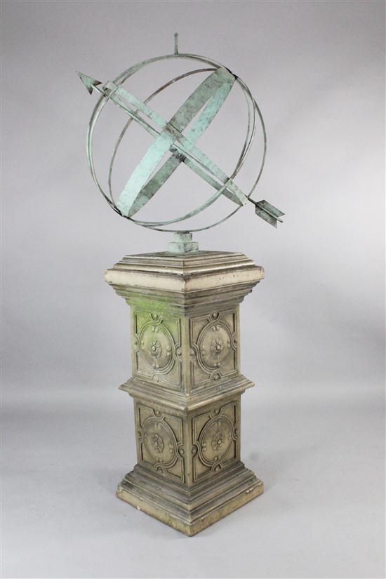 A copper armillary sphere on glazed