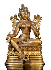 A COPPER-GILT LOTUS HAND AVALO