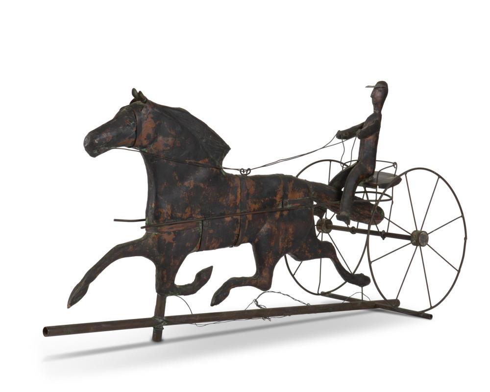A COPPER HORSE AND SULKY