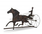 A COPPER HORSE AND SULKY WEATH