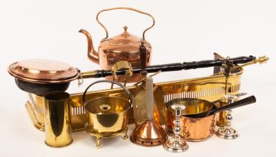 A copper kettle, a copper warming