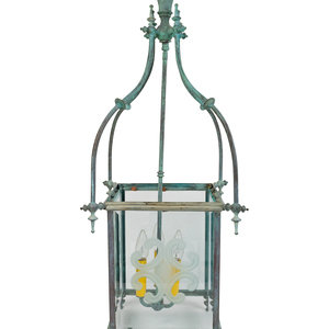 A Copper Patina and Etched Glass