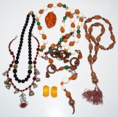 A CORNELIAN FOB NECKLACE & ONY