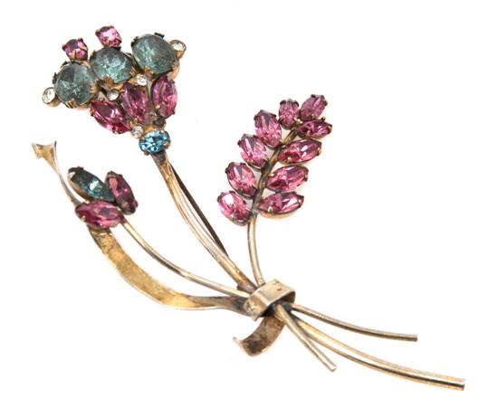 A Coro Rhinestone Floral Brooch.