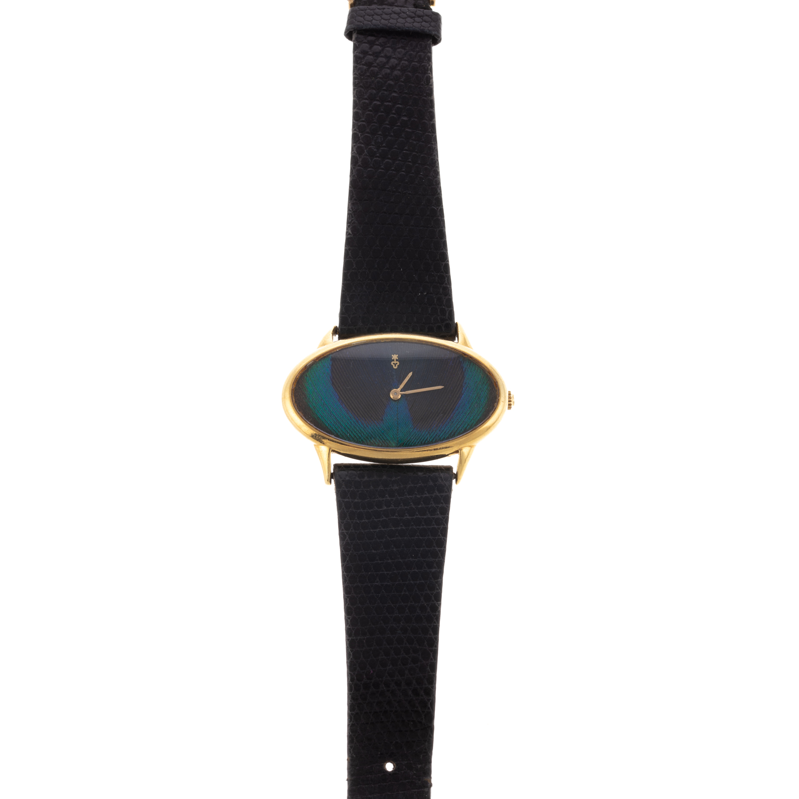 A CORUM 18K PEACOCK FEATHER DIAL