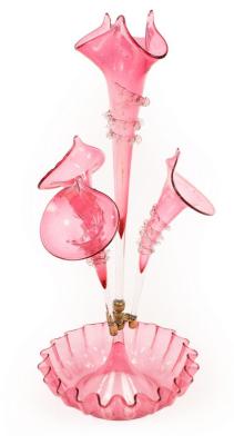 A cranberry glass epergne, 58.5cm