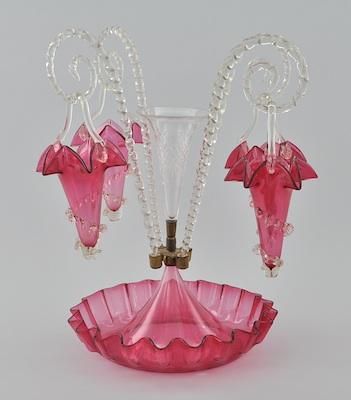 A Cranberry Glass Epergne Cranberry