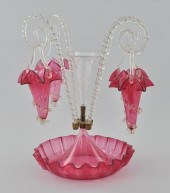 A Cranberry Glass Epergne Cran