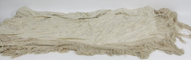 A cream silk shawl embroidered