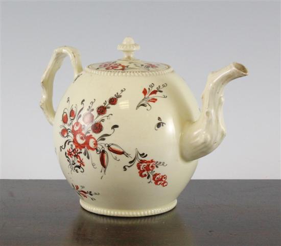 A creamware globular teapot