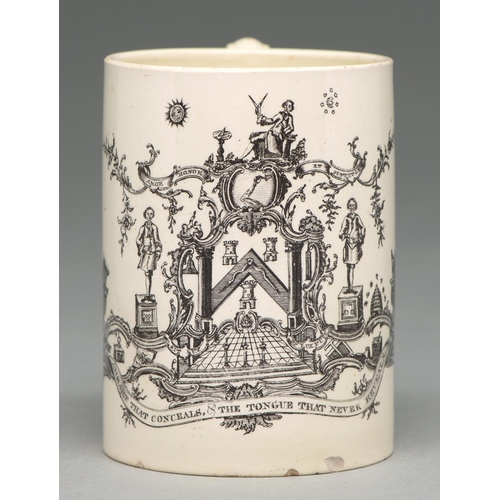A creamware mug, c1780, transfer