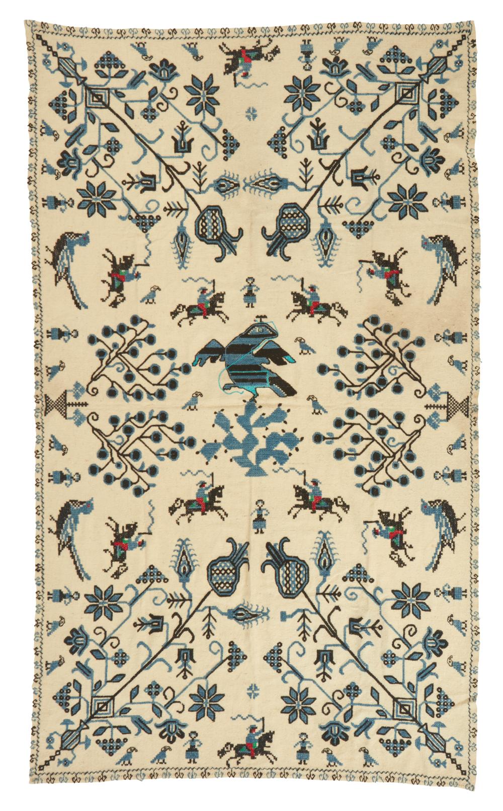A CREWEL-STYLE EMBROIDERED