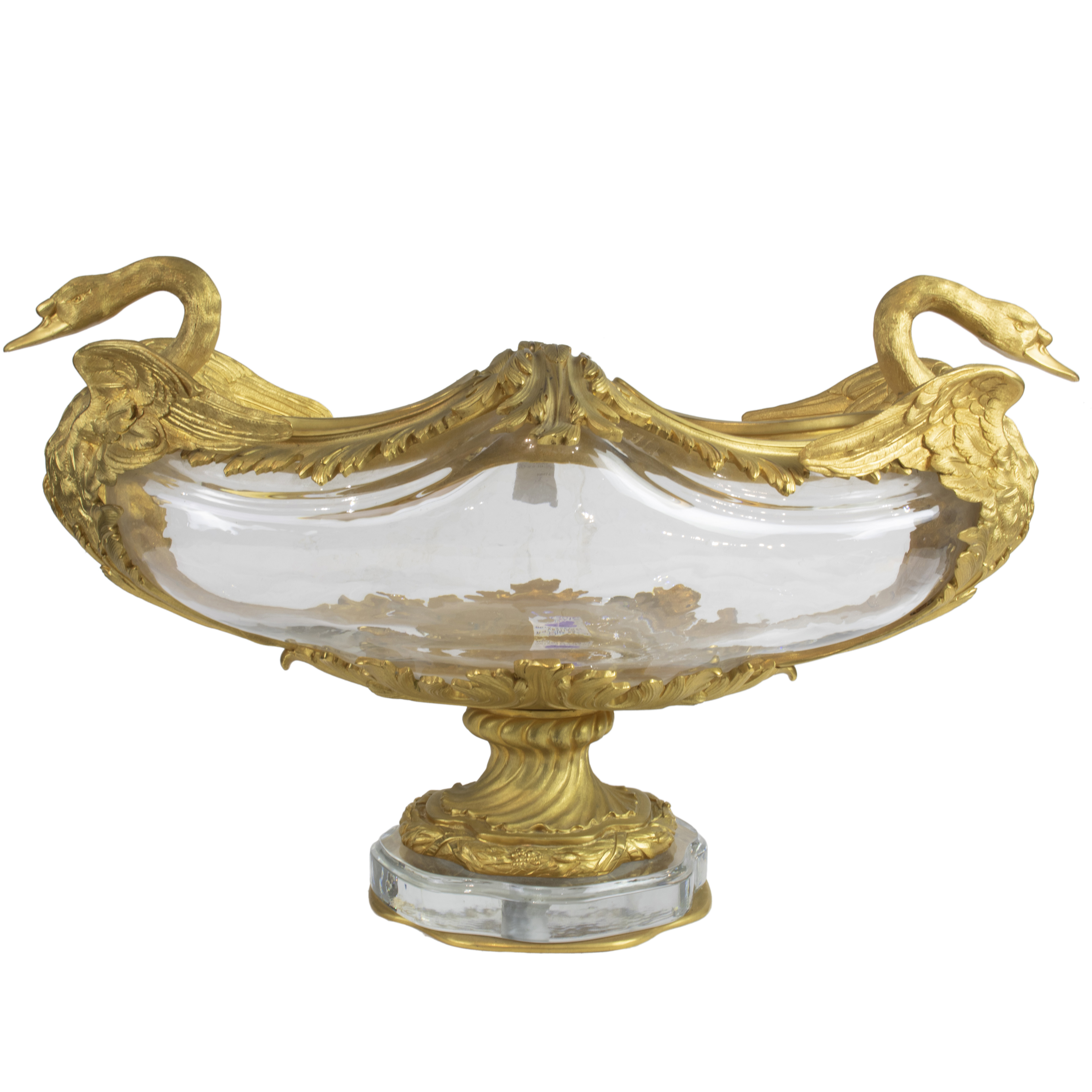 A CRYSTAL AND BRONZE DORE SWAN