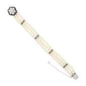 A CULTURED PEARL, SAPPHIRE AND