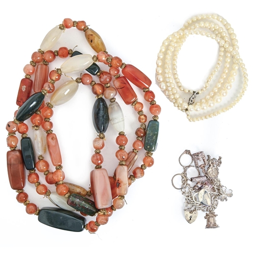 A cultured pearl twin row necklace,