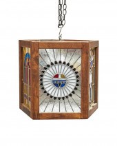 A CUSTOM LEADED GLASS LAMP SHA