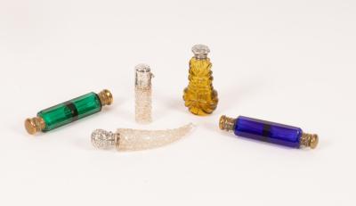A cut glass horn-shaped scent