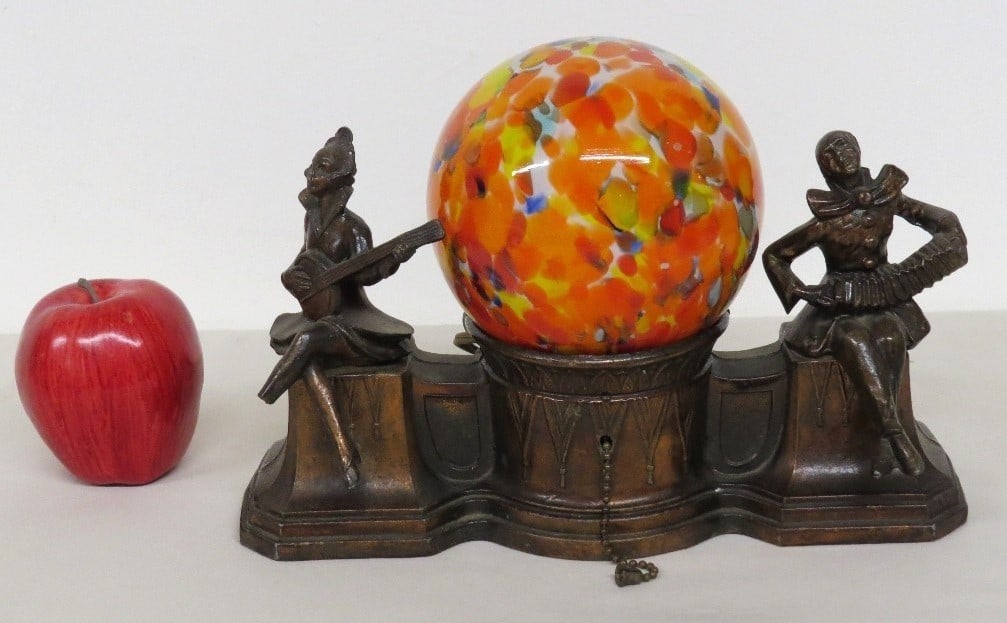 A CZECH ART DECO MINSTREL LAMP WITH
