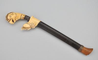 A Dagger With Carved Ivory Parrot